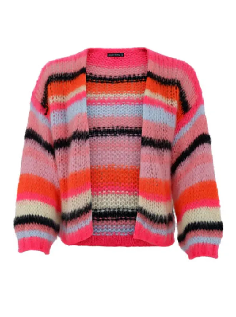 Adelin Multi Striped Cardigan - Bright Pink