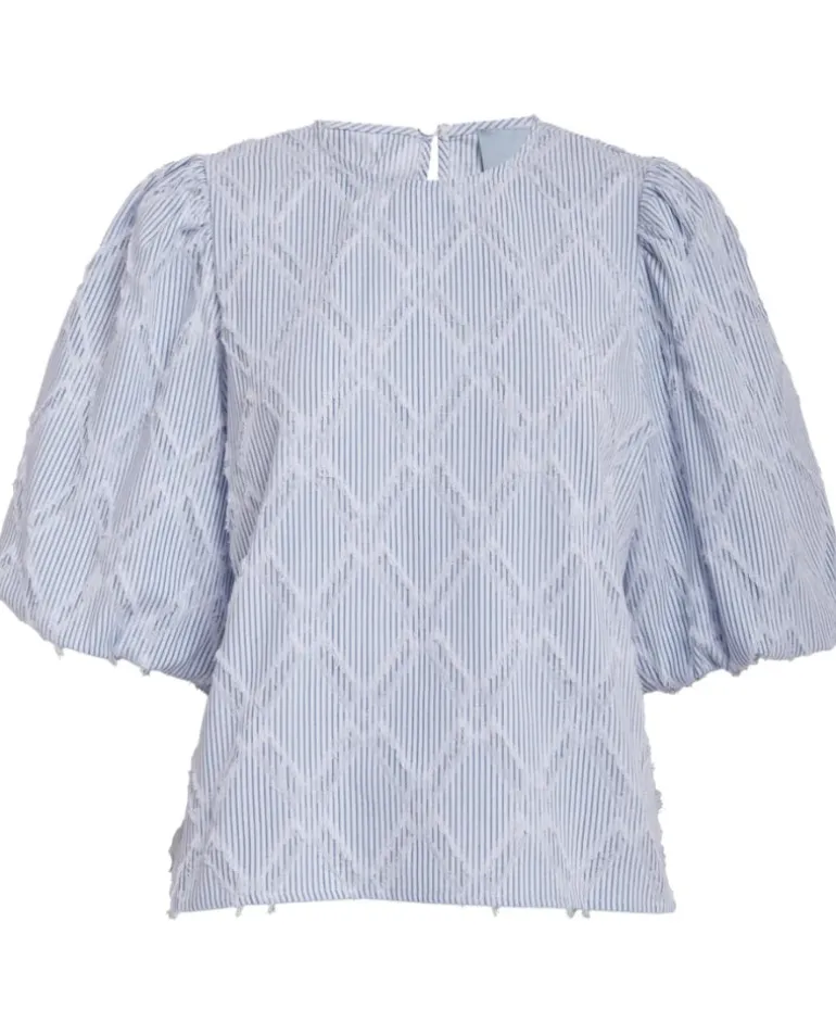 Astra Short Sleeve Blouse - Ice Blue Stripe