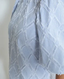 Astra Short Sleeve Blouse - Ice Blue Stripe