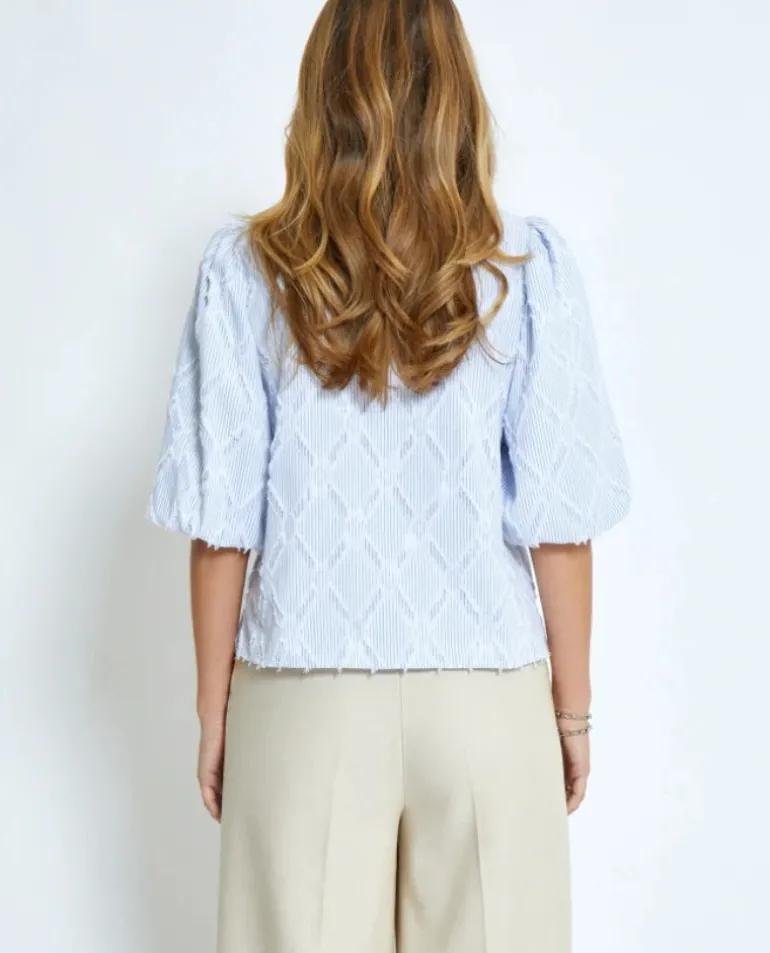 Astra Short Sleeve Blouse - Ice Blue Stripe