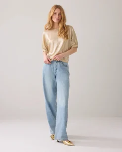 Batwing Metallic Top - Soft Camel