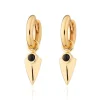 Black Onyx Shield Hoop Earrings - Gold