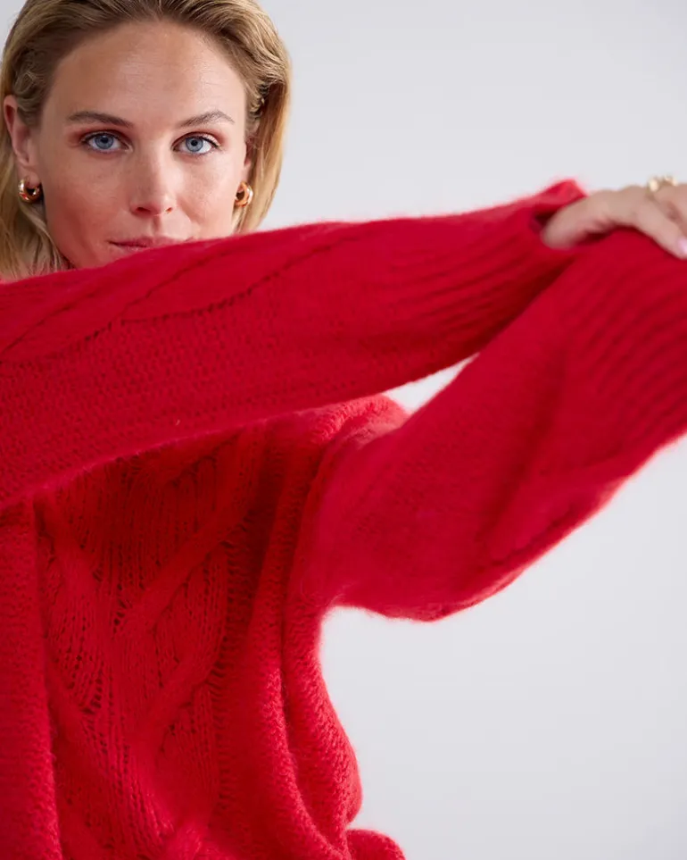 Cable Sweater - True Red