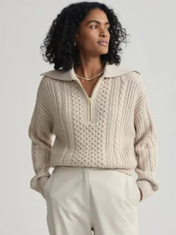 Camello Relaxed Cable Half Zip - Parchment