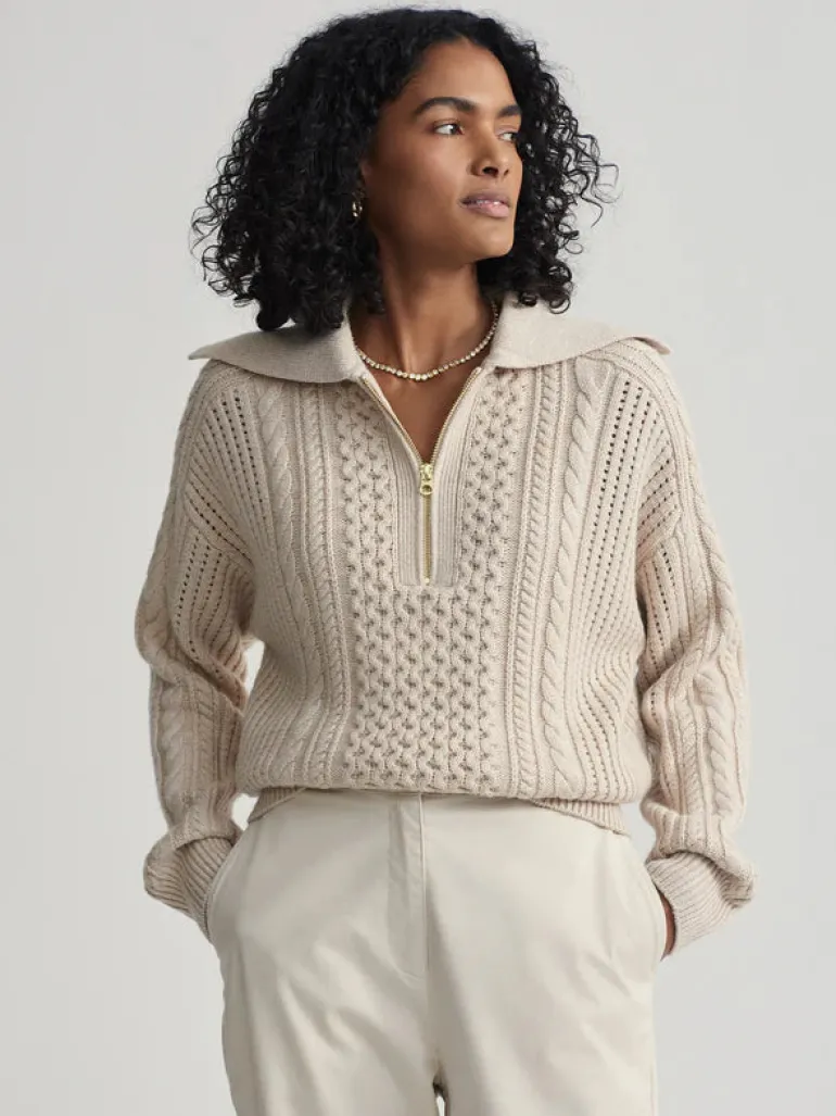 Camello Relaxed Cable Half Zip - Parchment