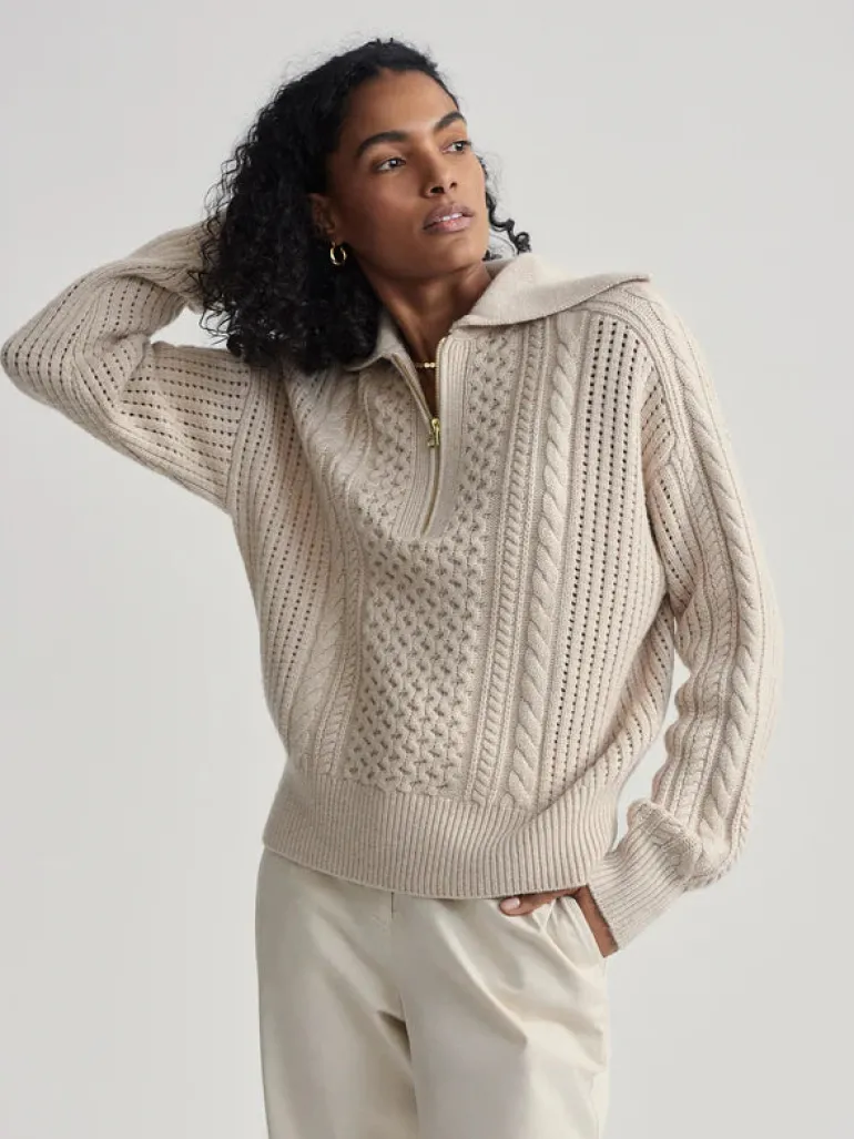 Camello Relaxed Cable Half Zip - Parchment