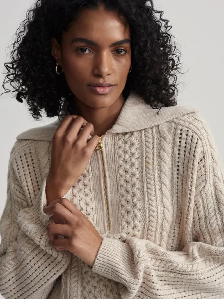 Camello Relaxed Cable Half Zip - Parchment