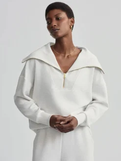 Catherine Half Zip Sweat - Ivory Marl