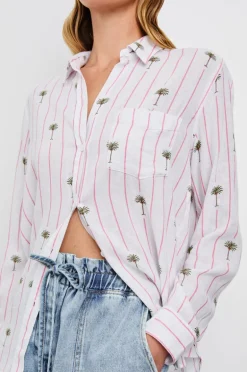 Charli Shirt - Pink Palm Stripe