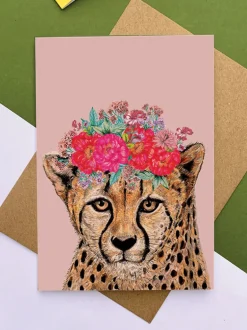 Cheetah Floral Card