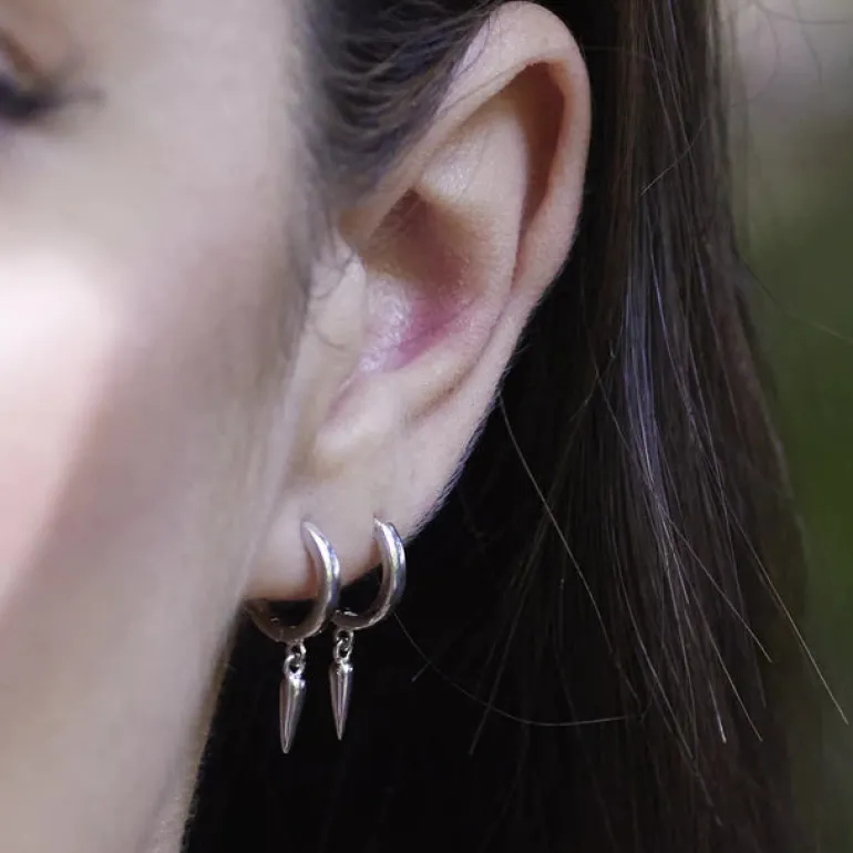 Claw Charm Hoop Earrings - Silver