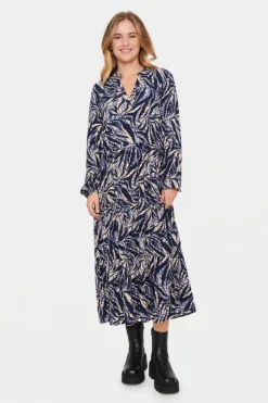 Eda Maxi Dress - Black Zebra Leaves