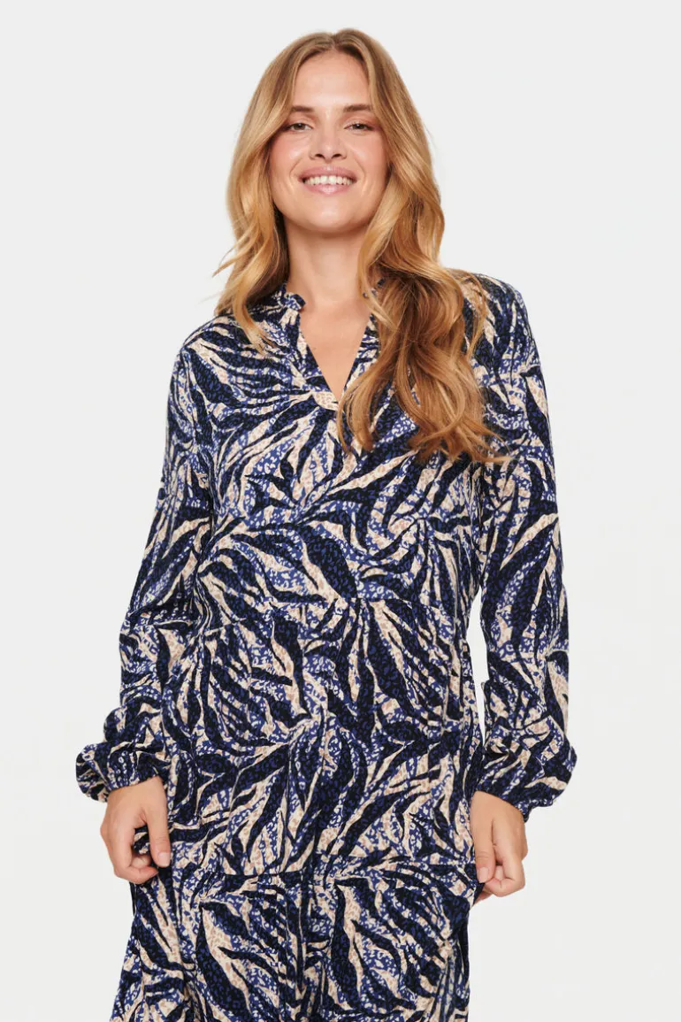 Eda Maxi Dress - Black Zebra Leaves