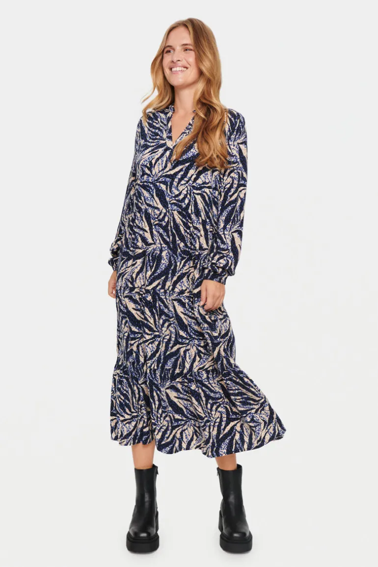 Eda Maxi Dress - Black Zebra Leaves