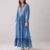 Embroidered Denim Dress - Indigo