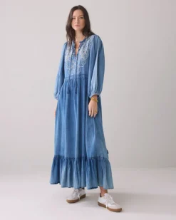 Embroidered Denim Dress - Indigo