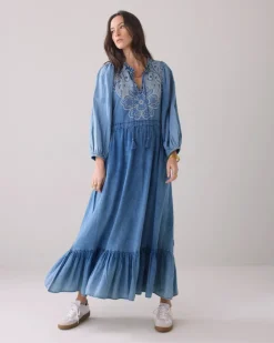 Embroidered Denim Dress - Indigo