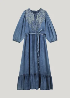 Embroidered Denim Dress - Indigo
