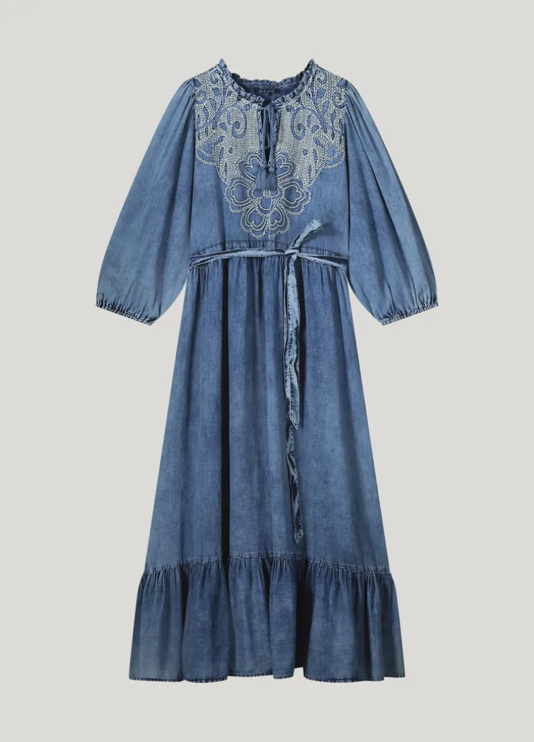 Embroidered Denim Dress - Indigo