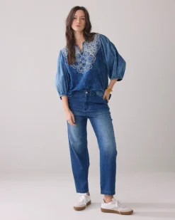 Embroidered Denim Shirt - Indigo