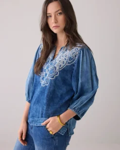 Embroidered Denim Shirt - Indigo