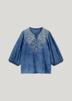 Embroidered Denim Shirt - Indigo