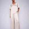 Evie V-Neck Satin Blouse - Feather Gray