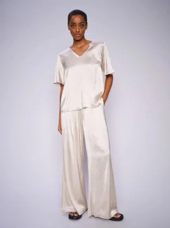 Evie V-Neck Satin Blouse - Feather Gray