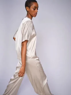 Evie V-Neck Satin Blouse - Feather Gray