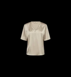 Evie V-Neck Satin Blouse - Feather Gray