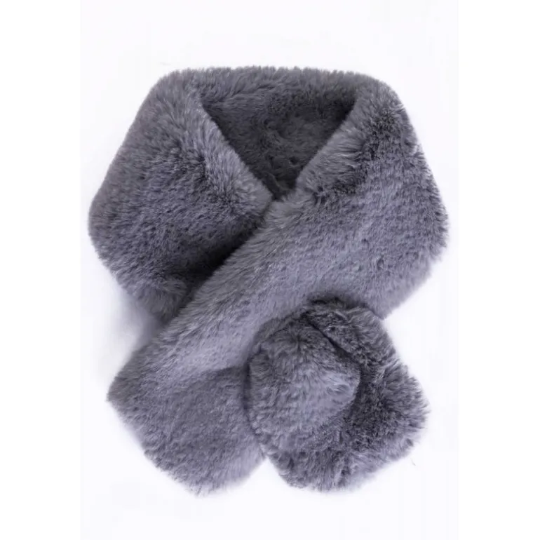 Faux Fur Crossover Scarf - Gris Clair