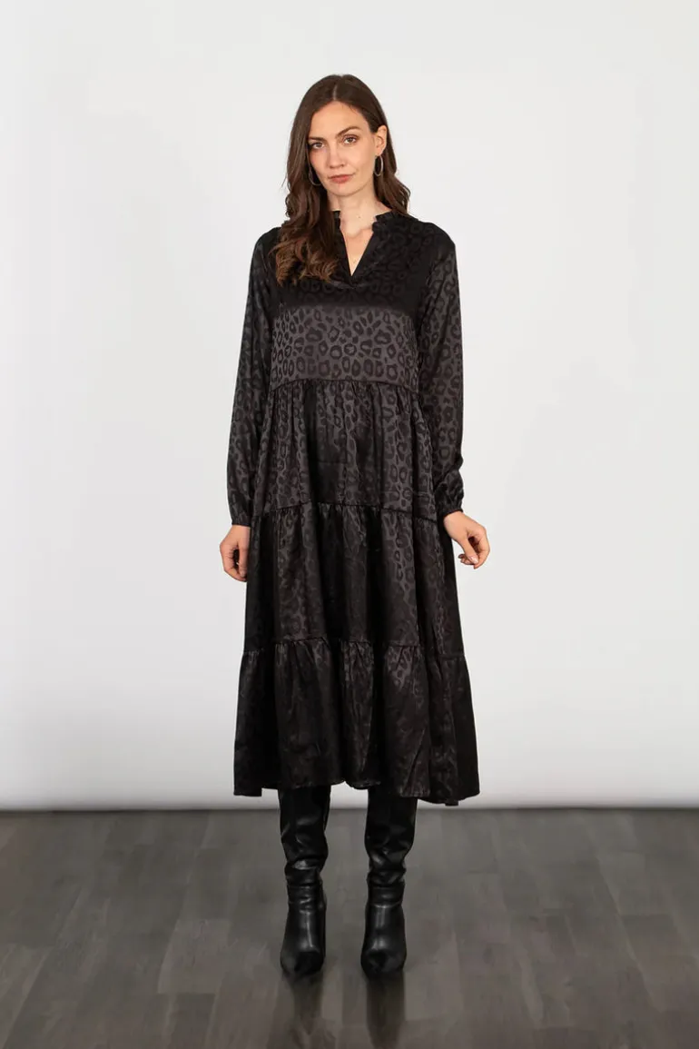 Frankie Midi Tiered Dress - Black Leopard