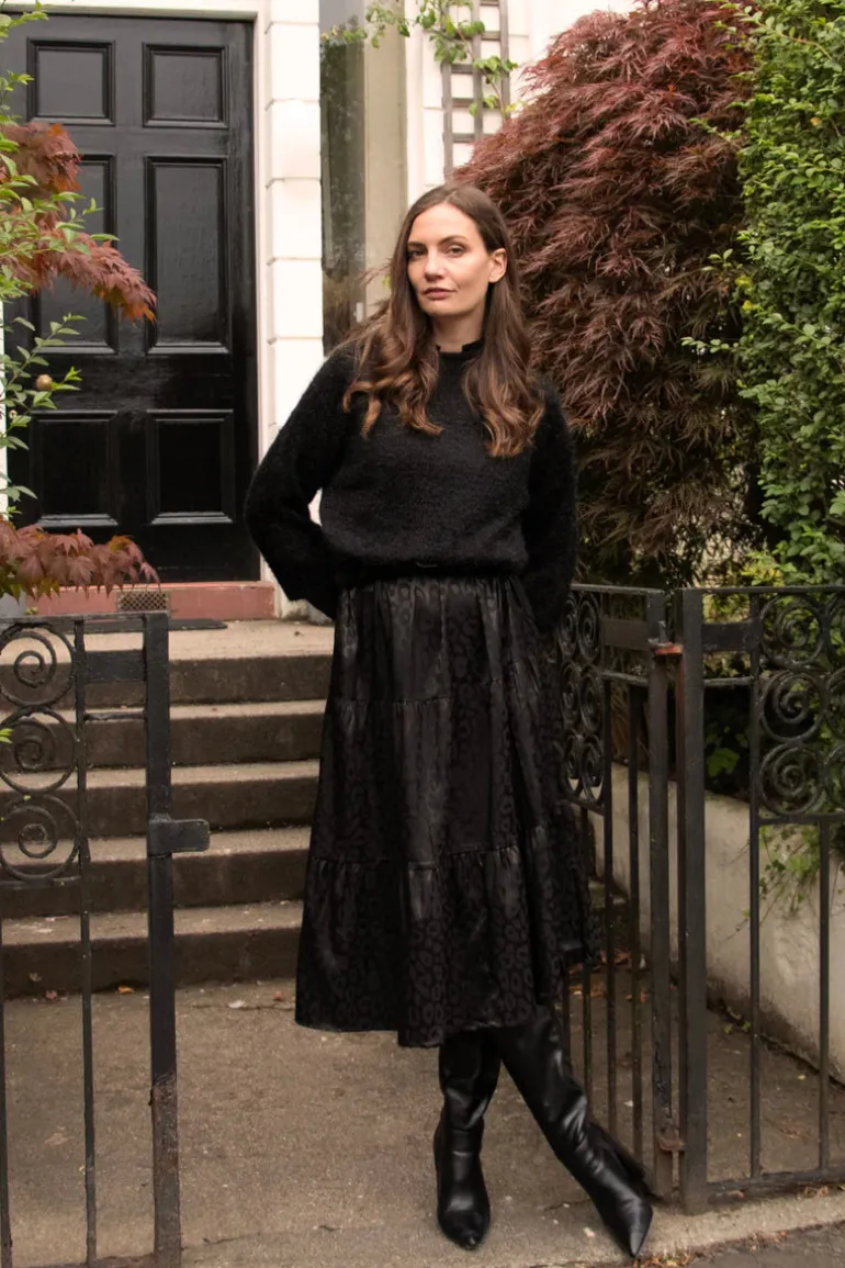 Frankie Midi Tiered Dress - Black Leopard