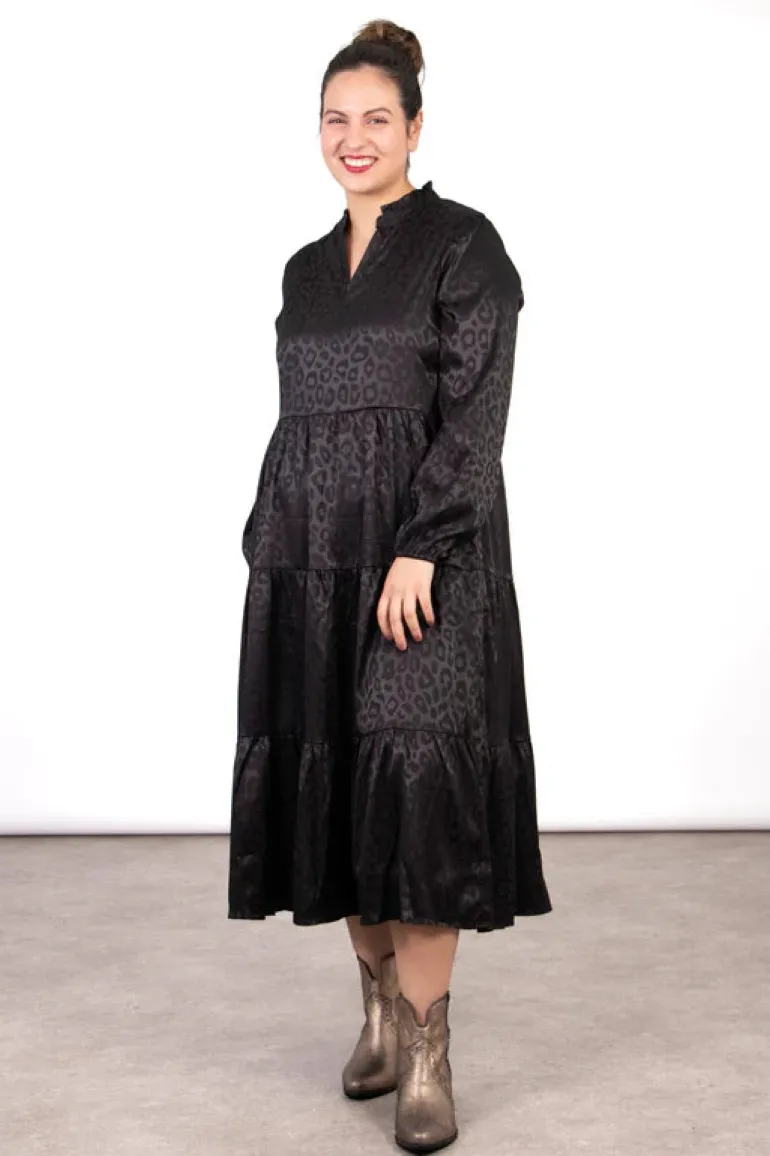 Frankie Midi Tiered Dress - Black Leopard