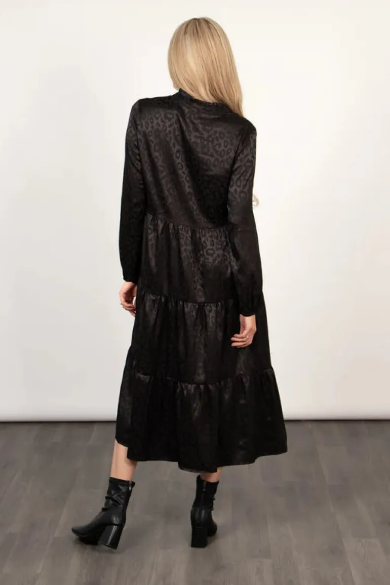 Frankie Midi Tiered Dress - Black Leopard