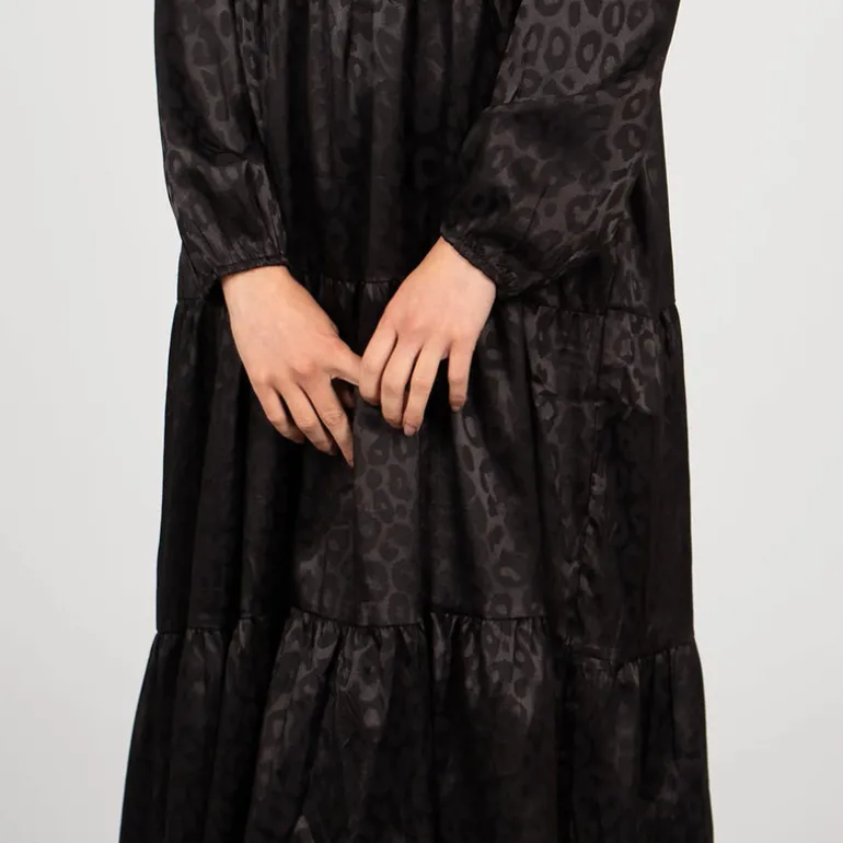 Frankie Midi Tiered Dress - Black Leopard