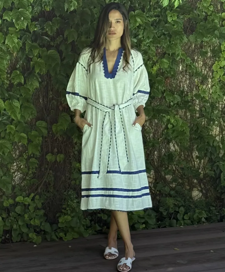 Fulham Dress - White/Blue