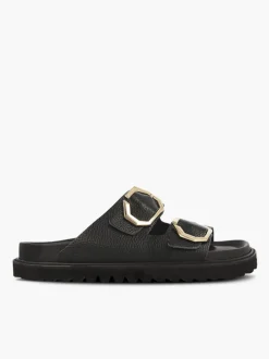 Galia Embossed Leather Sandal - Black