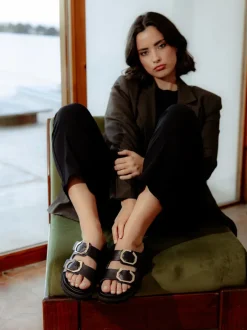 Galia Embossed Leather Sandal - Black