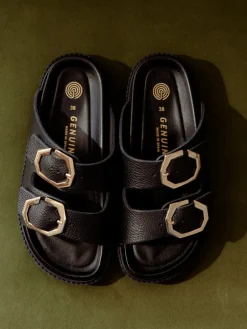 Galia Embossed Leather Sandal - Black