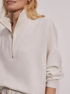 Hawley Half Zip Sweat - Ivory Marl