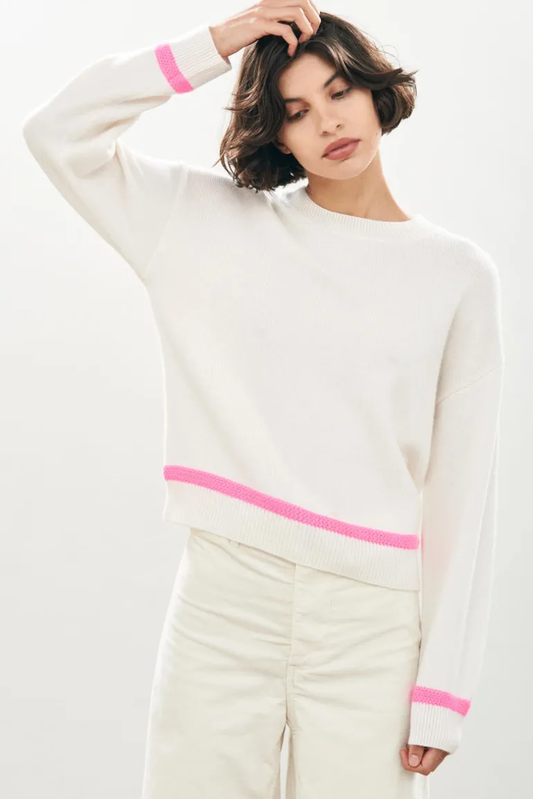 Heavy Trim Crew - White / Pink