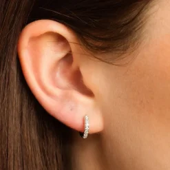 Huggie Earrings with Clear Stones - Silver