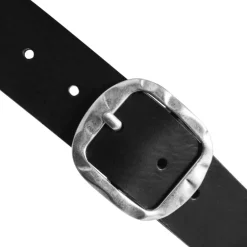 Jeans Belt with Patterned Buckle - Black