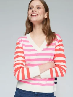 Jersey Pico Jumper - Navy/Pink Stripe