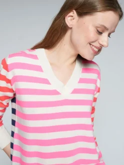 Jersey Pico Jumper - Navy/Pink Stripe