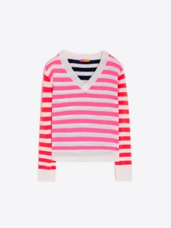Jersey Pico Jumper - Navy/Pink Stripe