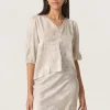 Kitty Blouse SS - Ancient Scroll metallic print
