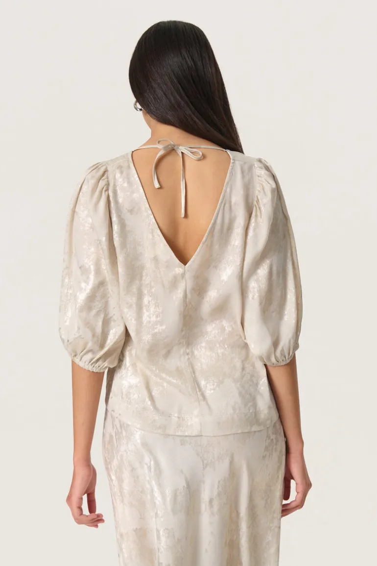 Kitty Blouse SS - Ancient Scroll metallic print