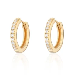 Large Huggie Earrings with Clear Stones - Gold